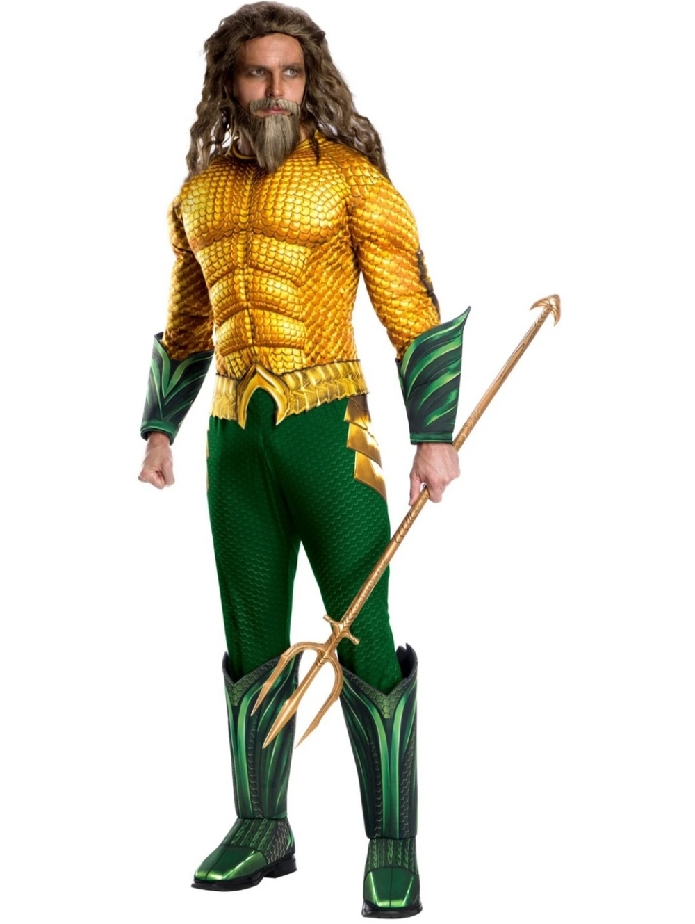 Aquaman Adult Costume - Gold & Green Muscle Jumpsuit